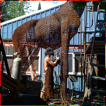 Ivan welding on the giraffe